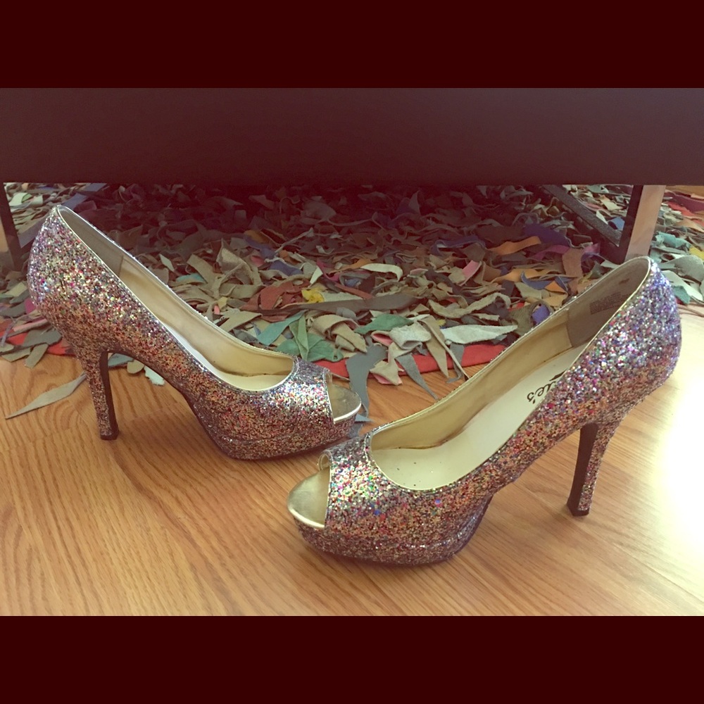 Multi Color Glittery Peep Toe Heels